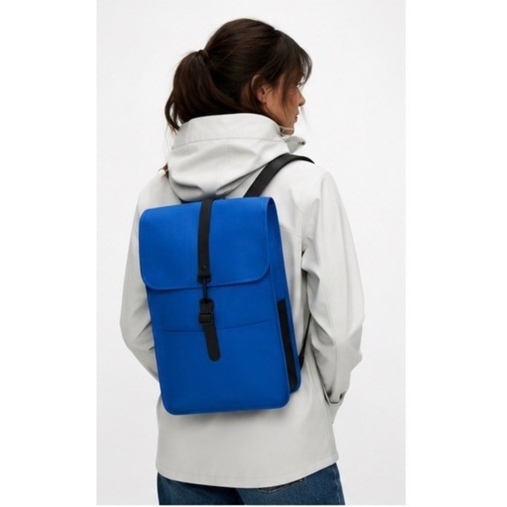 Rains Backpack W3 Waves Blue Waterproof Laptop Minimalist Rucksack Unisex NWT